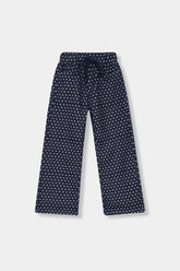 Girls Denim Blue Small Flower Jacquard   Trouser