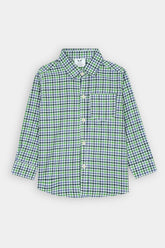 Kids Green-White-Blue Check Casual Shirt