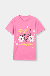 Girls 11-14 Years Pink Bicycle Tee