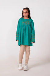 Teal Green Khaddar Embroidered Top | Girls Winter Ethnic Wear
