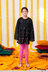 Black Khaddar Embroidered Festive Top | Girls Winter Ethnic Wear