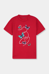 Girls Red Butter Fly Tee