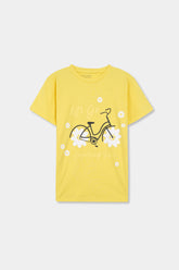 Girls 11-14 Years Yellow Flower Tee