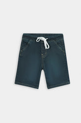 Boys Denim Greenish Blue Cross Pocket Long Shorts(3 Quarter)