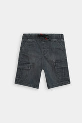 Boys Gray Six Pocket Denim Cargo Shorts(Knee Length)