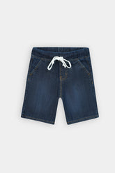 Boys Denim Dark Blue Cross Pocket Long Shorts(3 Quarter)