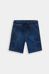 Boys Mid Blue Six Pocket Denim Cargo Shorts(Knee Length)