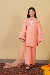 Girls Eastern Wear Cotton golden tilla work shirt with Farshi Trouser