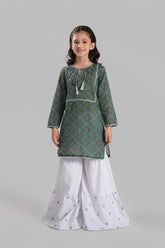 Green & White 2 Pcs Digital Print Lawn