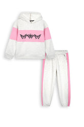 Butterfly Love Girls Winter Tracksuit | 100% Cotton Fleece | Pink Quilted Panels