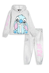 Stitch Printed Fleece Tracksuit – Short Body Hoodie & Jogger Set for Kids