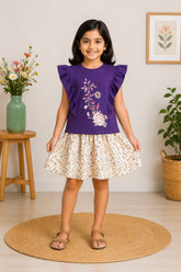 Girls Purple Flare Flower Tee