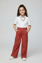 Girls Red Wide Leg Six Pocket Trousers