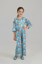 Cotton Light Blue Printed Jump Suit