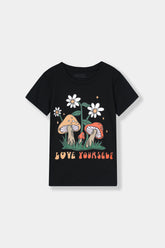 Girls Black Mushroom Tee