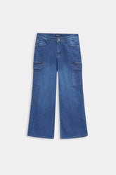 Women Mid Blue Wide Leg Six Pocket Pant