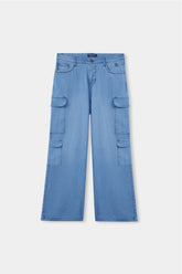 Women Light Blue Wide Leg Eight Pocket Pant