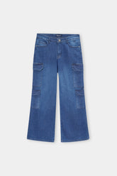 Women Mid Blue Wide Leg Eight Pocket Pant