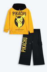 Pikachu Fleece Tracksuit – Yellow Hoodie & Black Wide Leg Pants