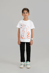 Boys Puff Printed White Dino Tee