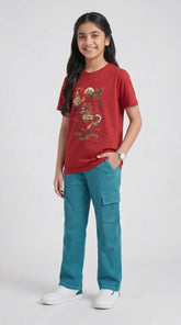 Girls Green Wide Leg Six Pocket Trousers