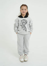 Girls Grey Elsa Tracksuit – 100% Cotton Fleece Short-Body Hoodie & Joggers