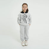 Girls Grey Elsa Tracksuit – 100% Cotton Fleece Short-Body Hoodie & Joggers