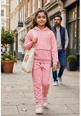 Pink Quilted Hoodie Tracksuit | Cozy Winter Wear for Kids