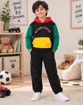 Kids Multi Color ,Wimbledon Block Fleece Hoodie.(Black Green Yellow)