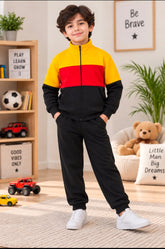 Kids Multi Color ,Block Fleece Zip Up Jacket.(Mustard,Black,Red)
