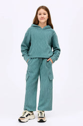 Kids Velour Tracksuit – Teal Ribbed Set