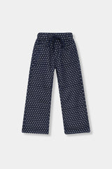 Girls Denim Blue Small Flower Jacquard   Trouser