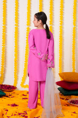 Girls Embroidered Cambric Cotton Suit | 3-Piece Eastern Wear with Dupatta | Winter Collection
