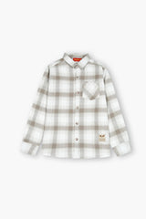 Kids White-Brown  Flannel Casual Shirt