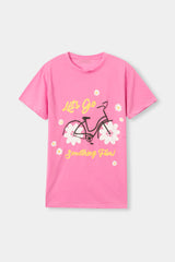 Girls 11-14 Years Pink Bicycle Tee