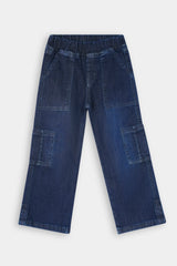 Girls  Dark Blue Wide Leg 6 Pocket Carpenter Style With Bottom Loop