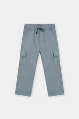 Boys Gray Cotton 6 Pocket Cargo Trouser