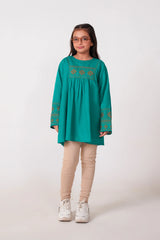 Teal Green Khaddar Embroidered Top | Girls Winter Ethnic Wear
