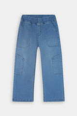 Girls  Light Blue Wide Leg 6 Pocket Double Carpenter Style