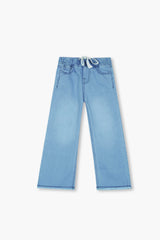 Girls Light Blue Wide Leg Open Bottom Trouser