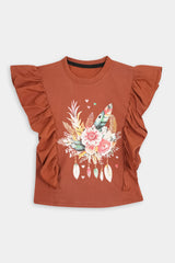 Girls Light Brown Flare Flower Tee
