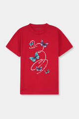 Girls Red Butter Fly Tee
