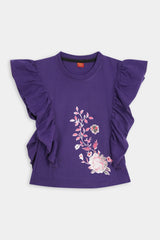 Girls Purple Flare Flower Tee