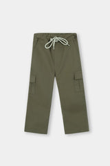 Boys Olive Green Cotton 6 Pocket Cargo Trouser