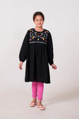 Girls Embroidered 100% Cotton Top - Black