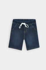Boys Denim Dark Blue Cross Pocket  Long Shorts(3 Quarter)