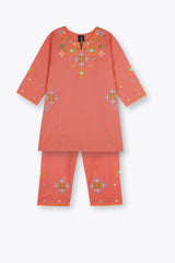 Cotton Embroidered  3 Pcs Suit With Net Dupatta