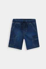 Boys Mid Blue Six Pocket  Denim Cargo Shorts(Knee Length)