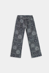 Girls Denim  Large Flower Jacquard   Trouser