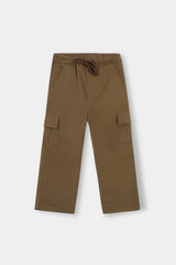 Boys Dark Brown Cotton 6 Pocket Cargo Trouser